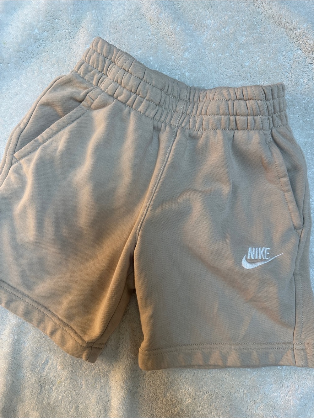Nike Drawstring Beige Shorts with White Swoosh Logo Small